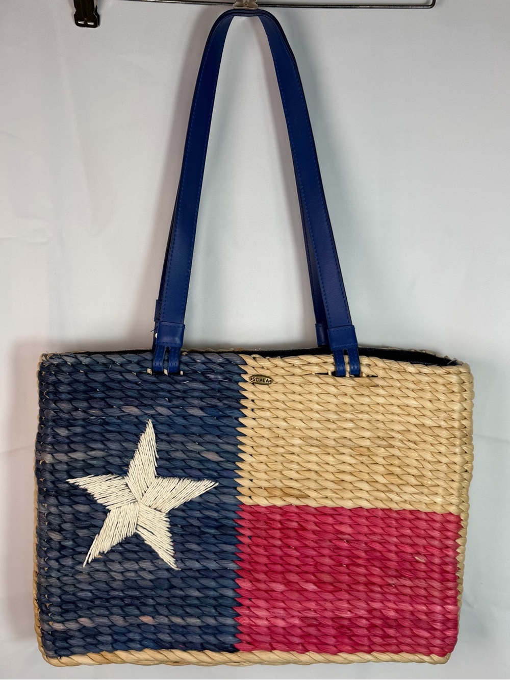 SCALA Woven Straw Texas Flag Purse Lone Star State Tote Bag Americana Country